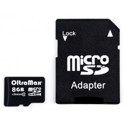 Карта памяти 8GB OltraMax MicroSDHC Class 10 + SD-адаптер (OM008GCSDHC10-AD) купить с доставкой по РФ